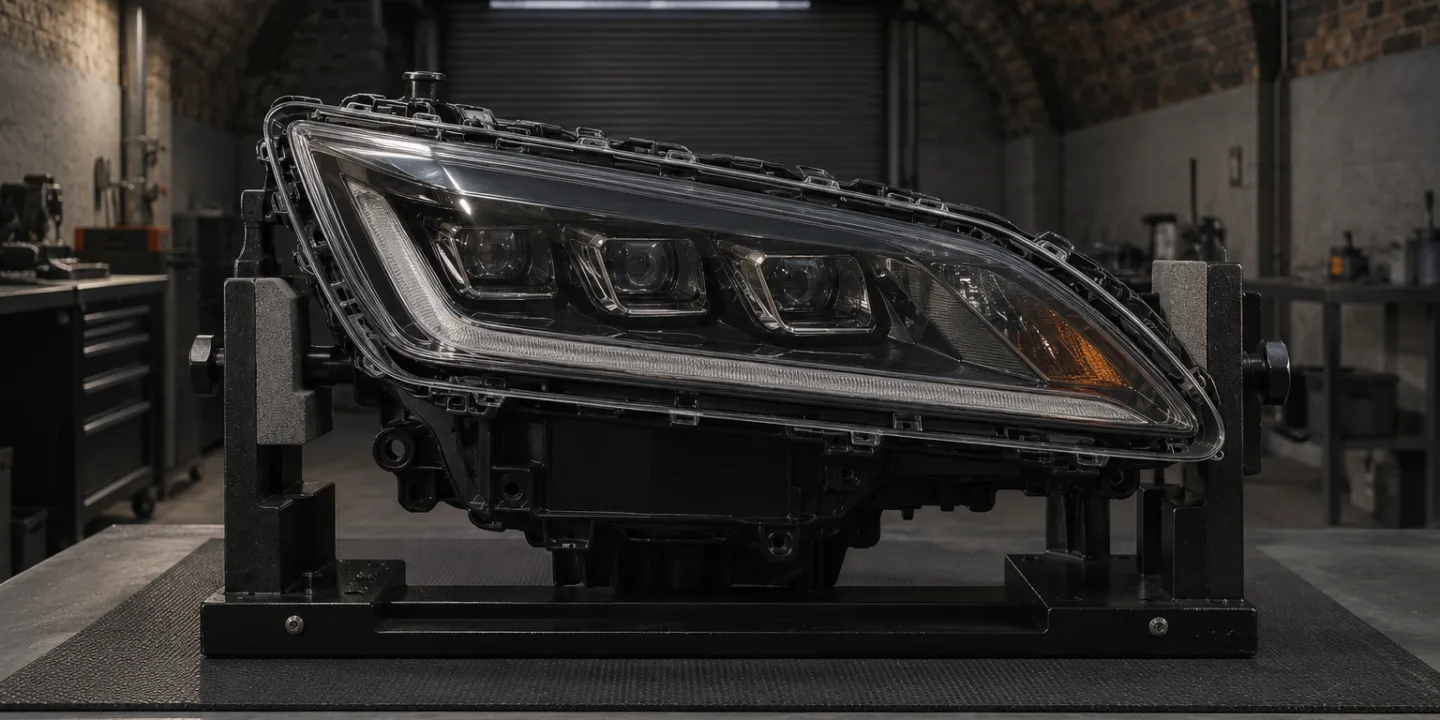Lexus headlight with its cover parted a few millimetres from the housing at a clean seal