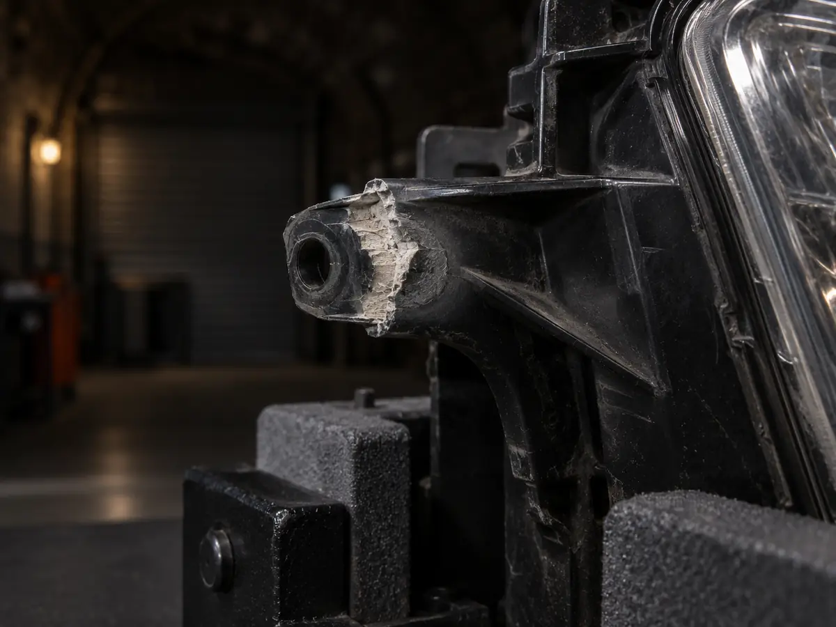Mounting lug snapped at its base on a headlight housing